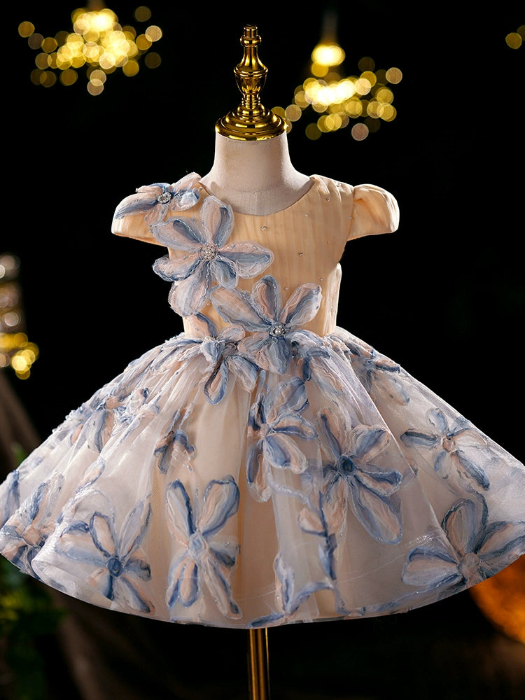 Champagne Princess Tulle Flower Girl Dress - Puffy Ball Gown for Parties & Weddings