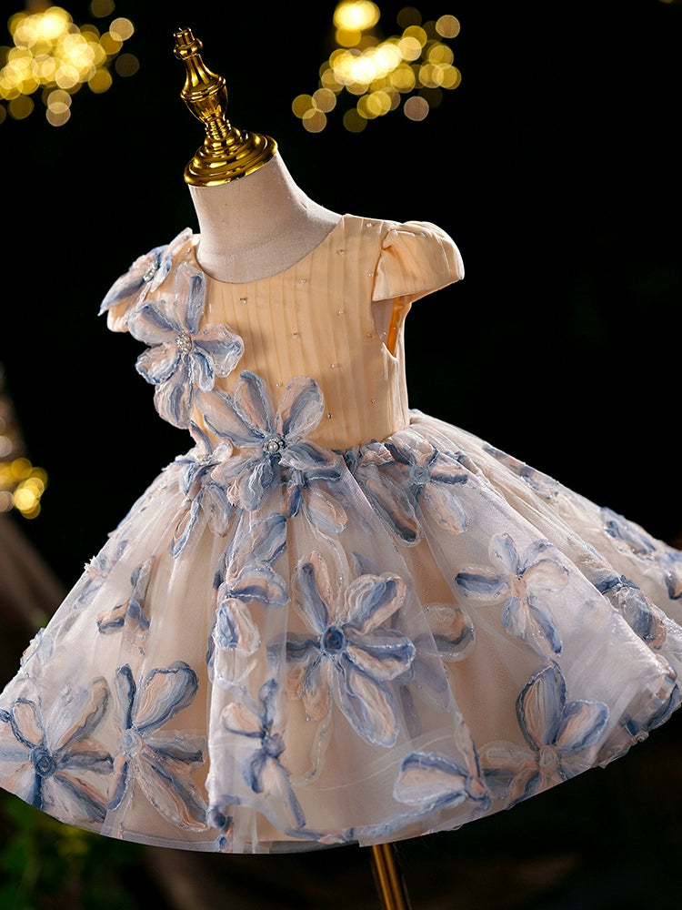 Champagne Princess Tulle Flower Girl Dress - Puffy Ball Gown for Parties & Weddings