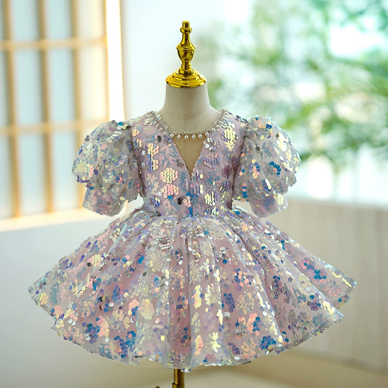 Colorful Princess Ball Gown Sequin Dress for Girls | Fairy Style Party & Flower Girl