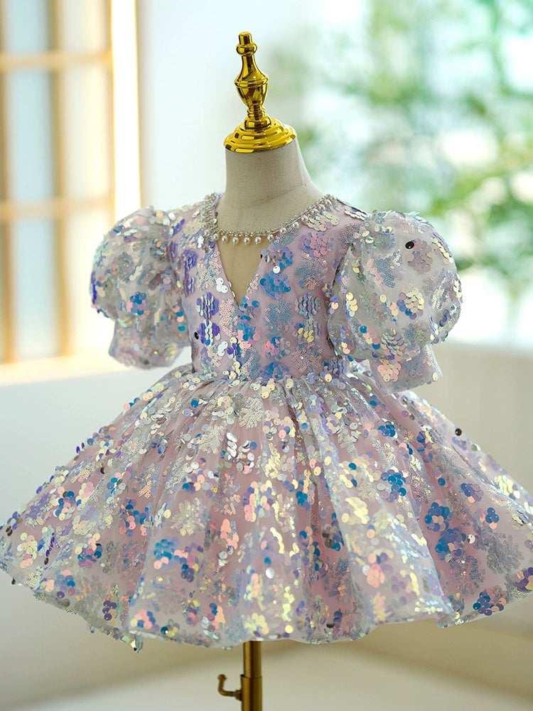 Colorful Princess Ball Gown Sequin Dress for Girls | Fairy Style Party & Flower Girl