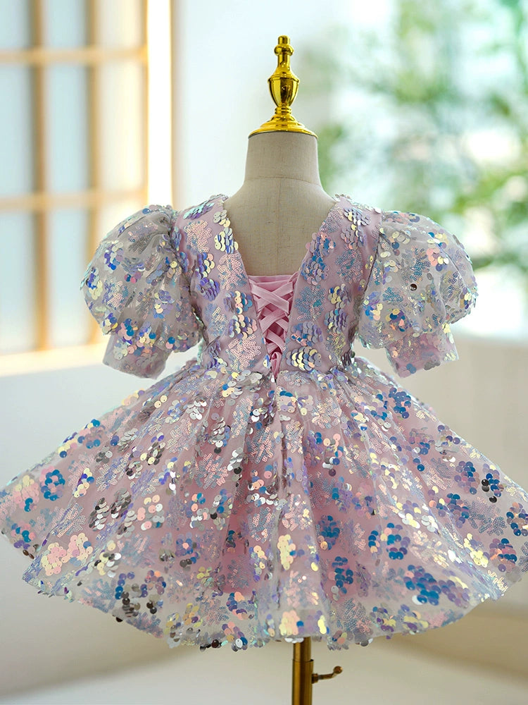 Colorful Princess Ball Gown Sequin Dress for Girls | Fairy Style Party & Flower Girl
