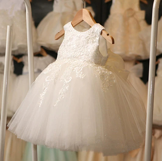 White Puffy Tulle Flower Girl Dress – Princess Style Kids Formal Gown