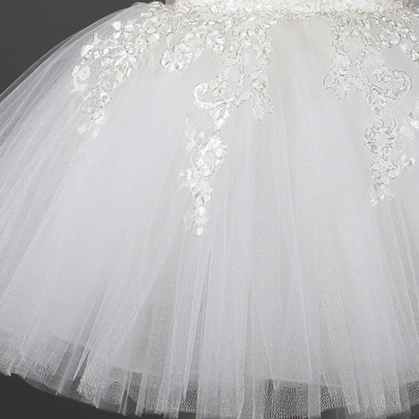 White Puffy Tulle Flower Girl Dress – Princess Style Kids Formal Gown