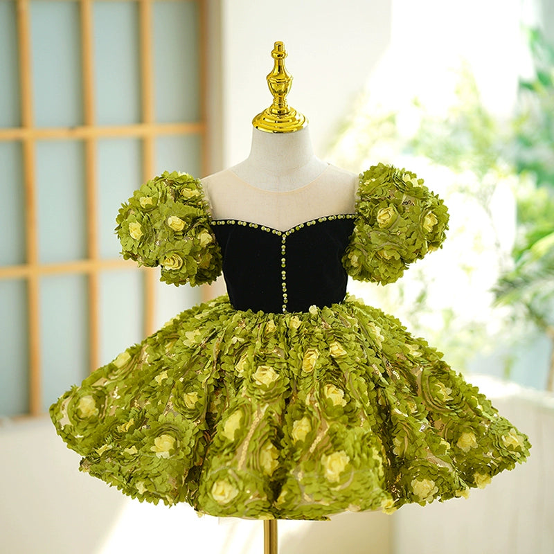 Princess Sweetheart Illusion Neck Ball Gown Dress for Girls - Green / 18-24 Months (90cm) - Fleur Kids Princess Sweetheart Illusion Neck Ball Gown Dress for Girls - Green / 18-24 Months (90cm) - Fleur Kids