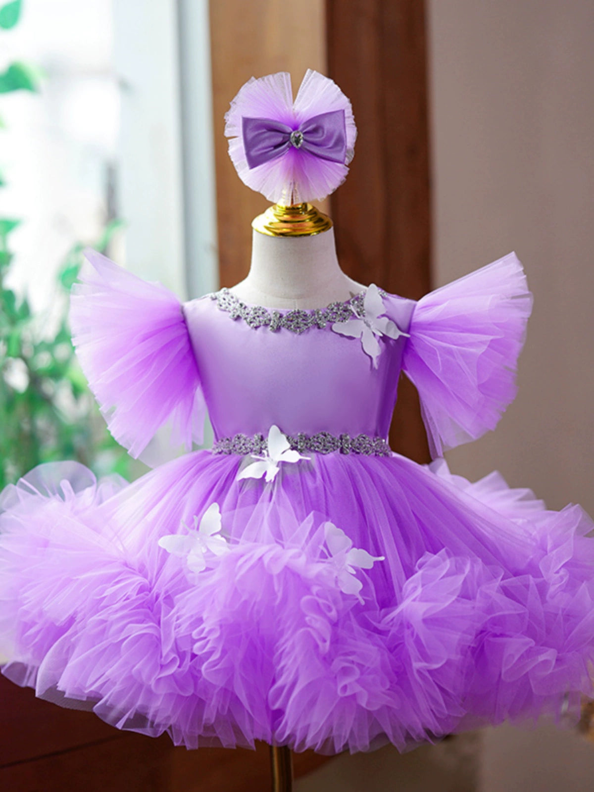 Purple Puffy Ball Gown Flower Girl Dress – Princess Style for Parties & Weddings