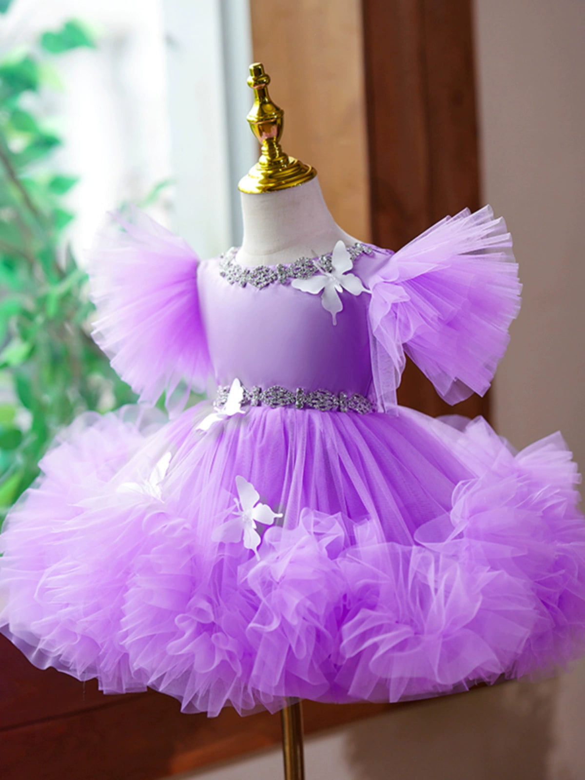 Purple Puffy Ball Gown Flower Girl Dress – Princess Style for Parties & Weddings