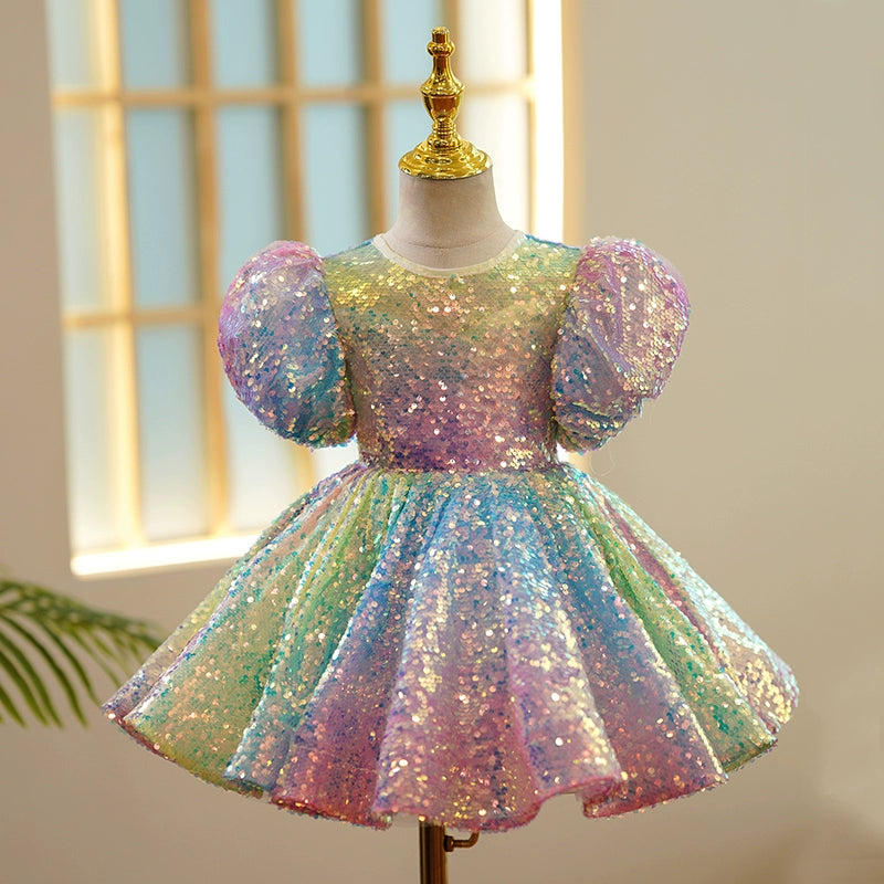 Rainbow Sequin Ball Gown Dress for Girls - Rainbow / 3-4 Years (110cm) - Fleur Kids Rainbow Sequin Ball Gown Dress for Girls - Rainbow / 3-4 Years (110cm) - Fleur Kids
