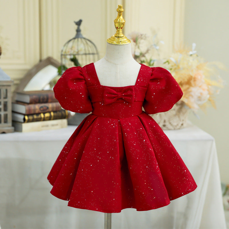 Red Christmas A-Line Princess Dress with Bow and Sequins for Girls - Red / 18-24 Months (90cm) - Fleur Kids Red Christmas A-Line Princess Dress with Bow and Sequins for Girls - Red / 18-24 Months (90cm) - Fleur Kids