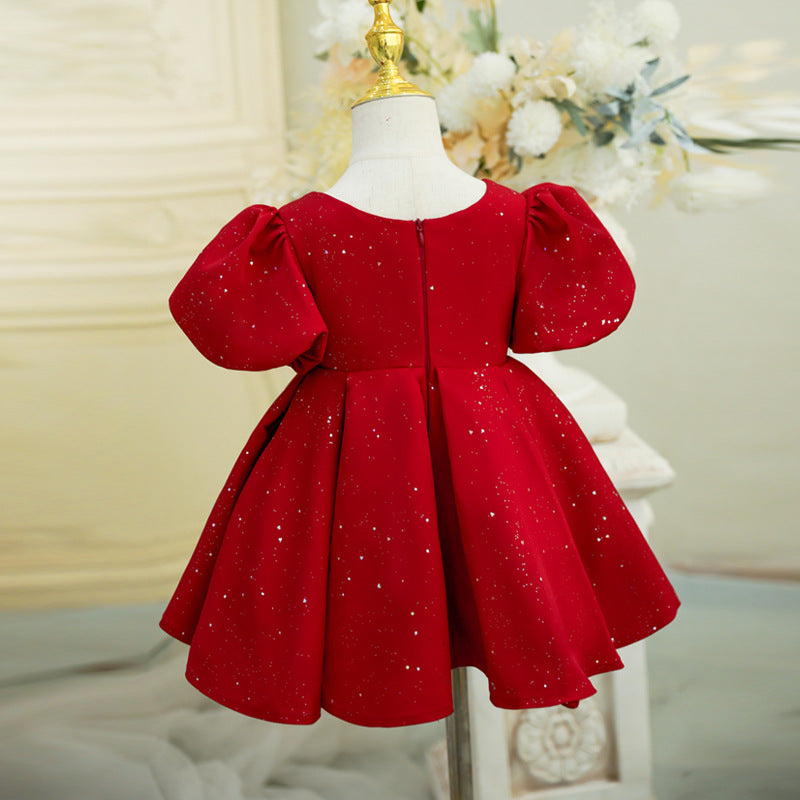 Red A-Line Princess Dress for Girls - Christmas Party & Birthday Outfit