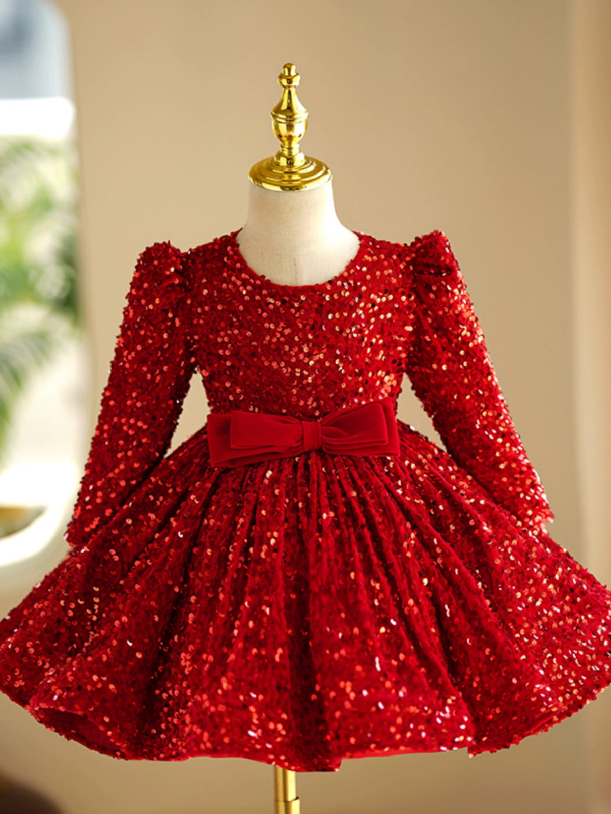 Red Sequin Princess Puffy Dress for Girls – Ball Gown Party & Wedding Gown