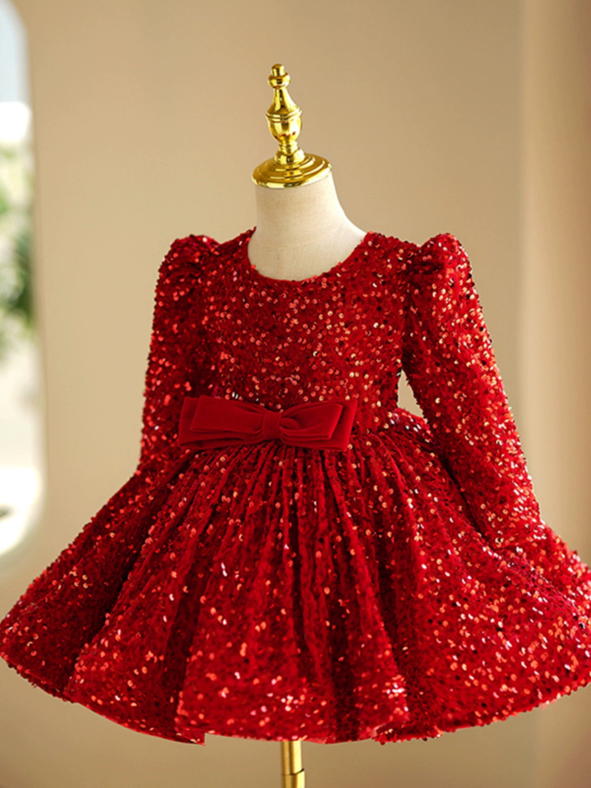 Red Sequin Princess Puffy Dress for Girls – Ball Gown Party & Wedding Gown