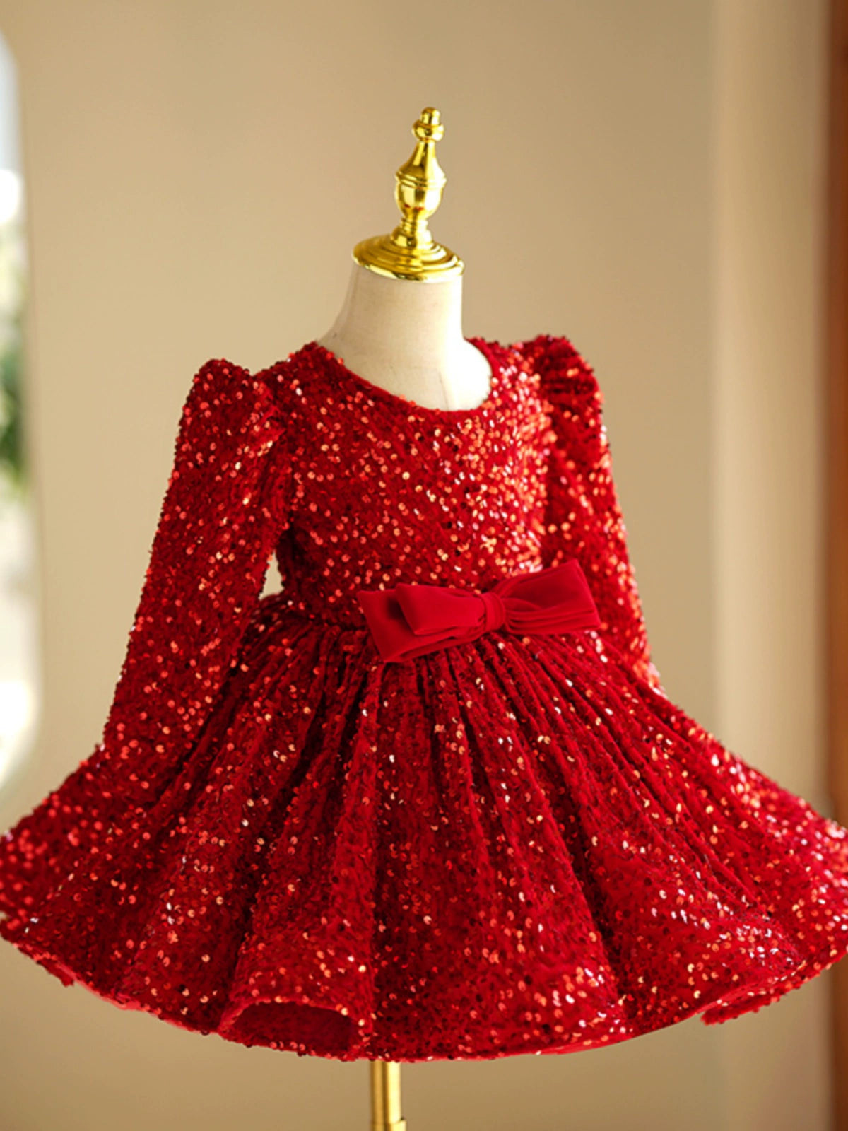 Red Sequin Princess Puffy Dress for Girls – Ball Gown Party & Wedding Gown