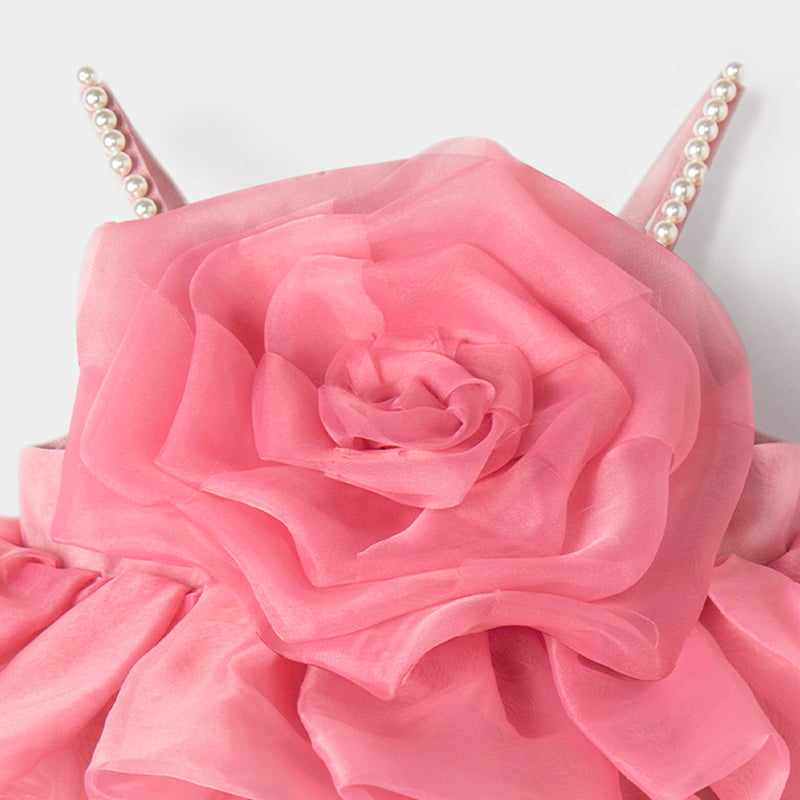 Rose Pink Off Shoulder Organza Flower Girl Dress | Kids Party & Wedding Outfit