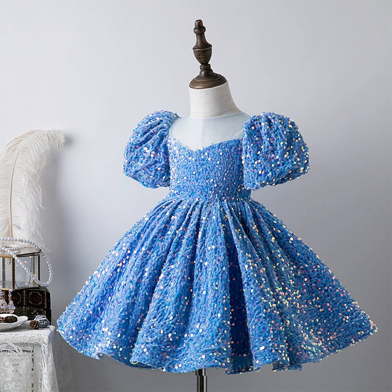 Royal Blue Princess Ball Gown Dress for Girls – Sequin Puffy Flower Girl & Party Wear