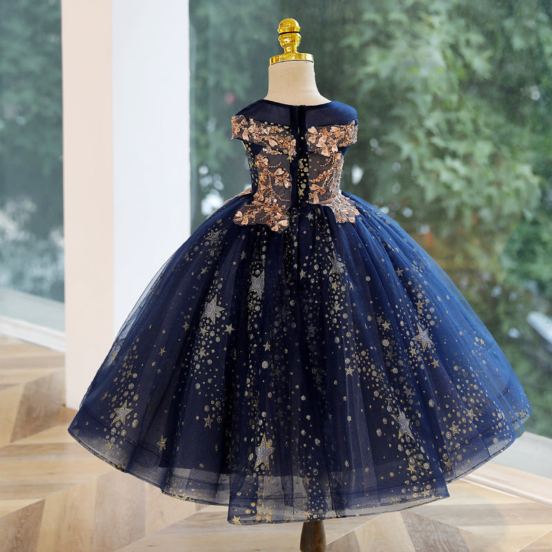 Royal Blue Starry Princess Party Dress for Girls | Tulle A-Line Flower Girl Dress