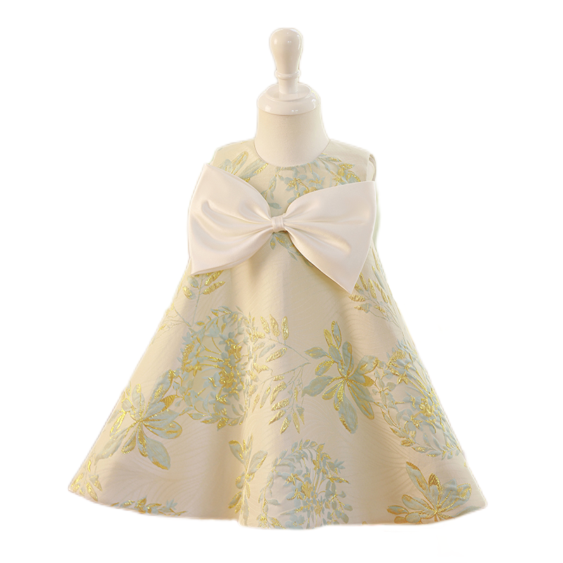 Sage Green Satin Flower Girl Dress – Bowknot & Floral Print Party Wear