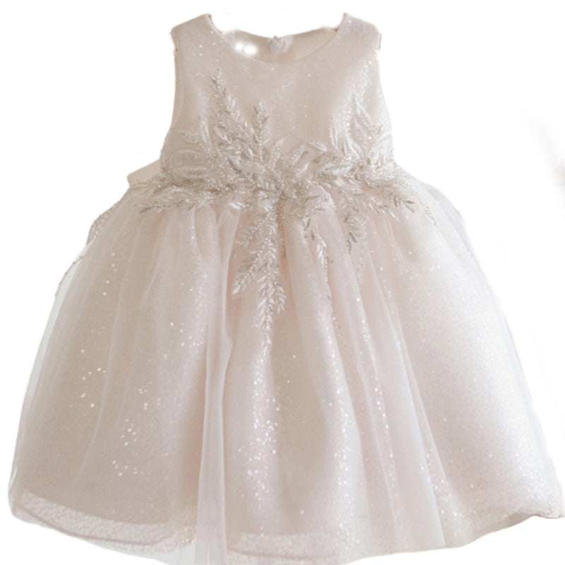 Adorable A-Line Sequin Embroidered Baby Dress | White Knee-Length Party Outfit