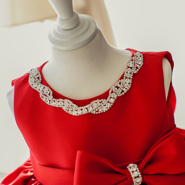 Red A-Line Princess Party Dress with Sequins & Bowknot for Girls