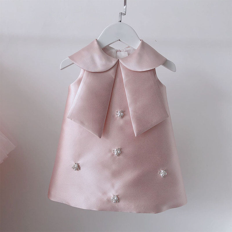 Sleeveless A-Line Satin Tea-Length Party Dress for Girls - Pink / 12-18 Months (80cm)