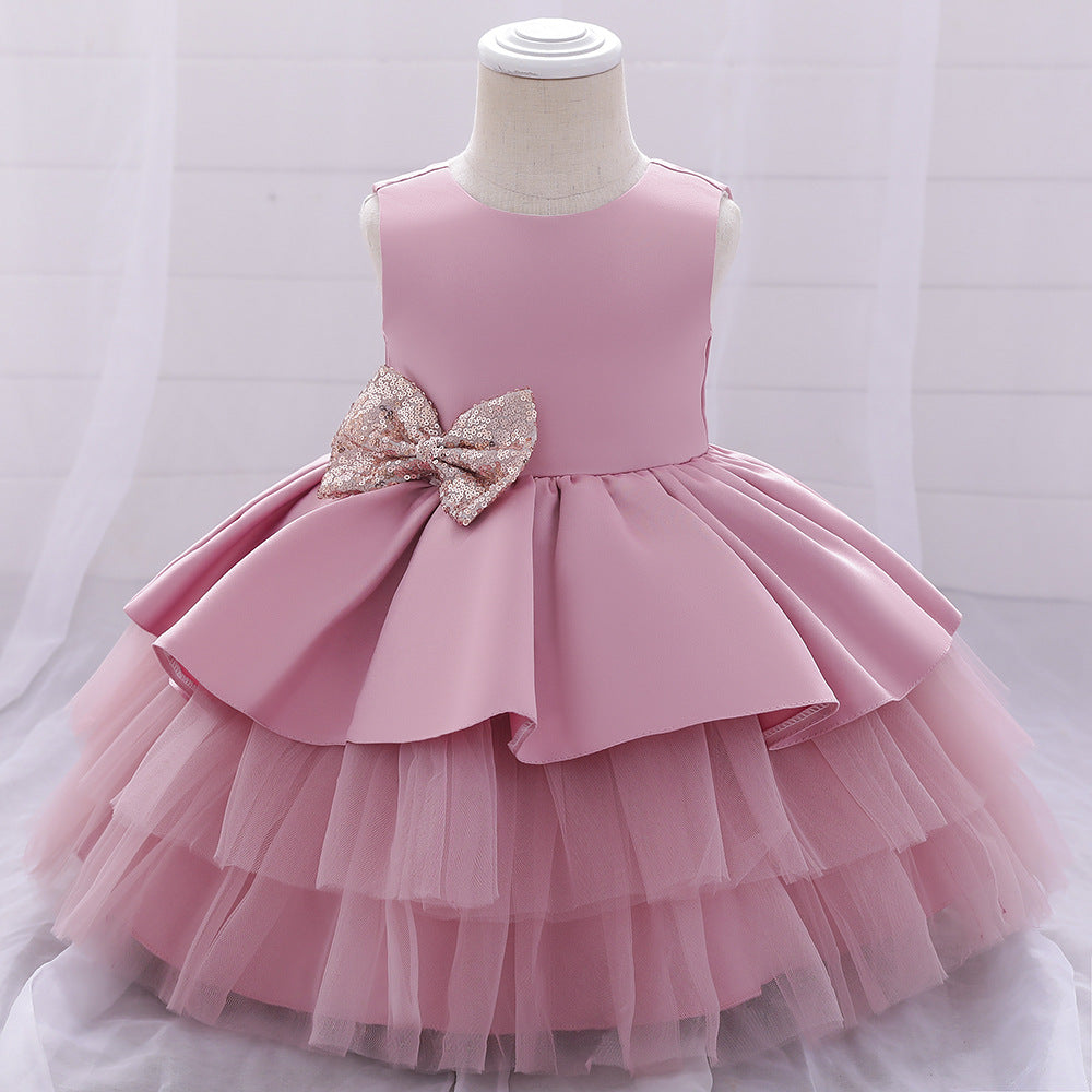 Toddler A-Line Sequin Bow Princess Party Dress - Light Blue / 9-12 Months (70cm)