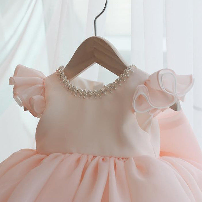 Pink Puffy Toddler Party Princess Dress with Bow & Sequins