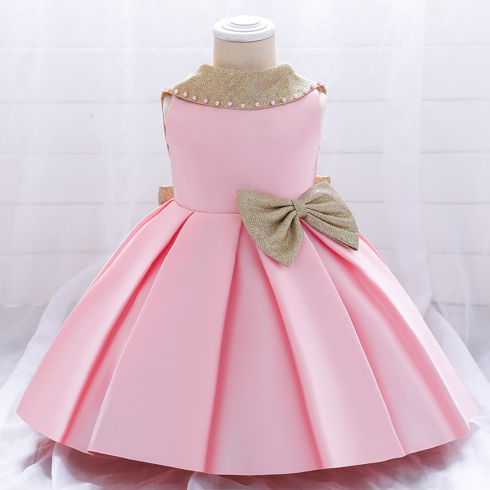 open lace back dress Toddler Princess A-Line Party Dress with Bowknot and Sequins - Pink / 2-3 Years (100cm)