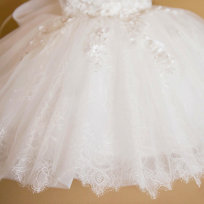 White A-Line Lace Flower Girl Dress for Parties & Weddings – Cute Bow Design