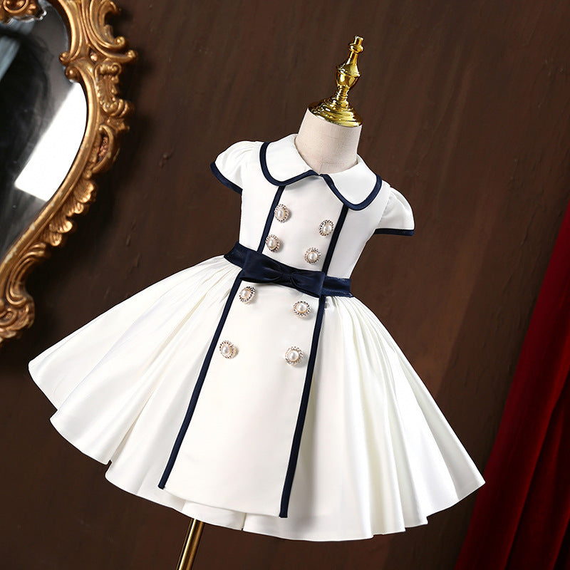 White Princess A-Line Dress for Girls | Collar & Button | Special Occasion Outfit