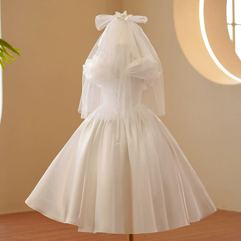 White Princess Satin Flower Girl Maxi Dress – Puffy Ball Gown Style for Parties & Weddings