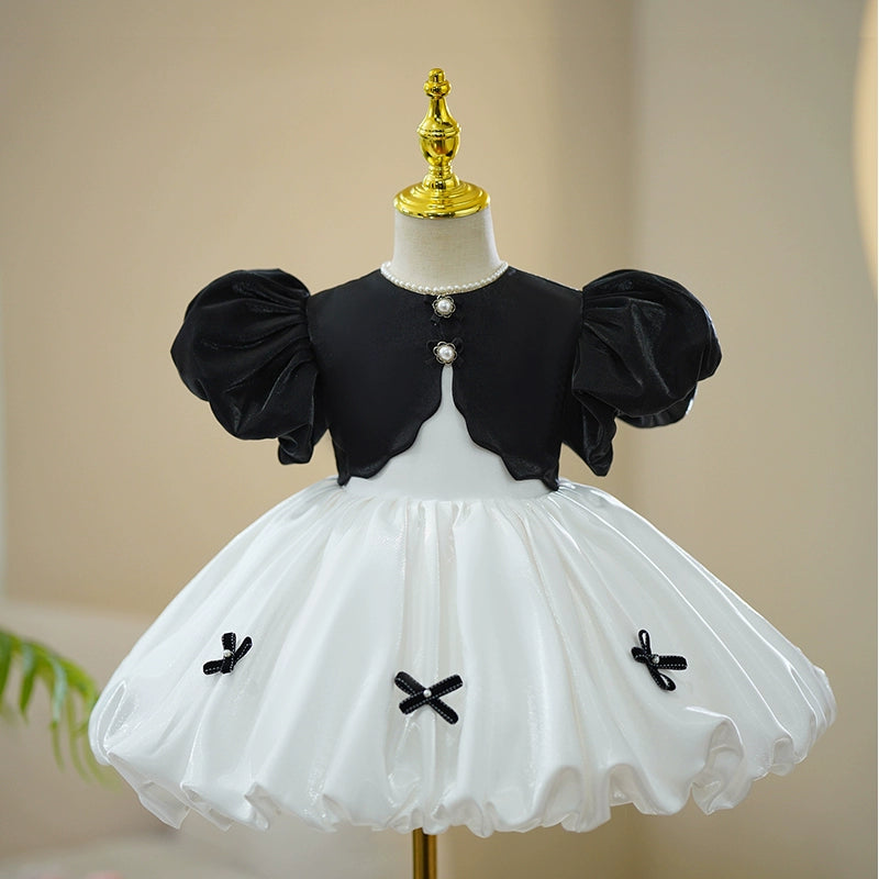 White Organza Puffy Flower Girl Dress | Princess Knee-Length Party Dress for Kids