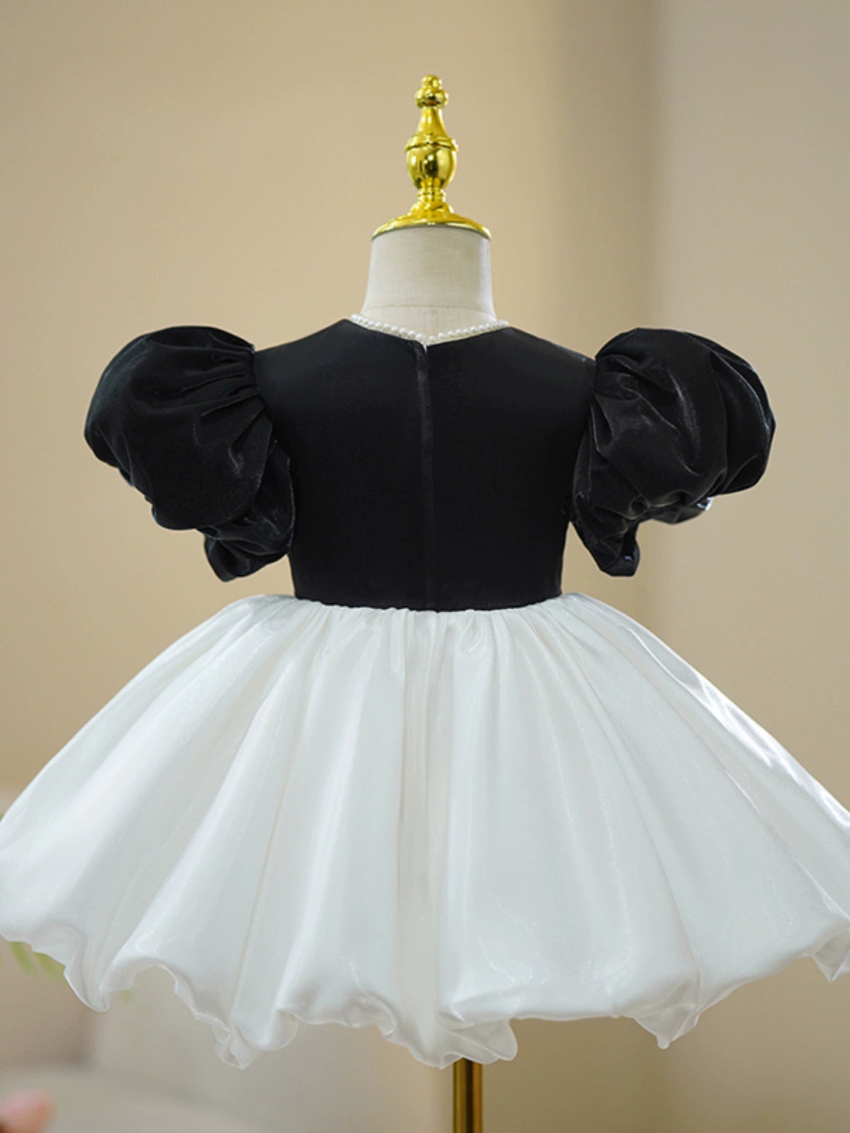 White Organza Puffy Flower Girl Dress | Princess Knee-Length Party Dress for Kids