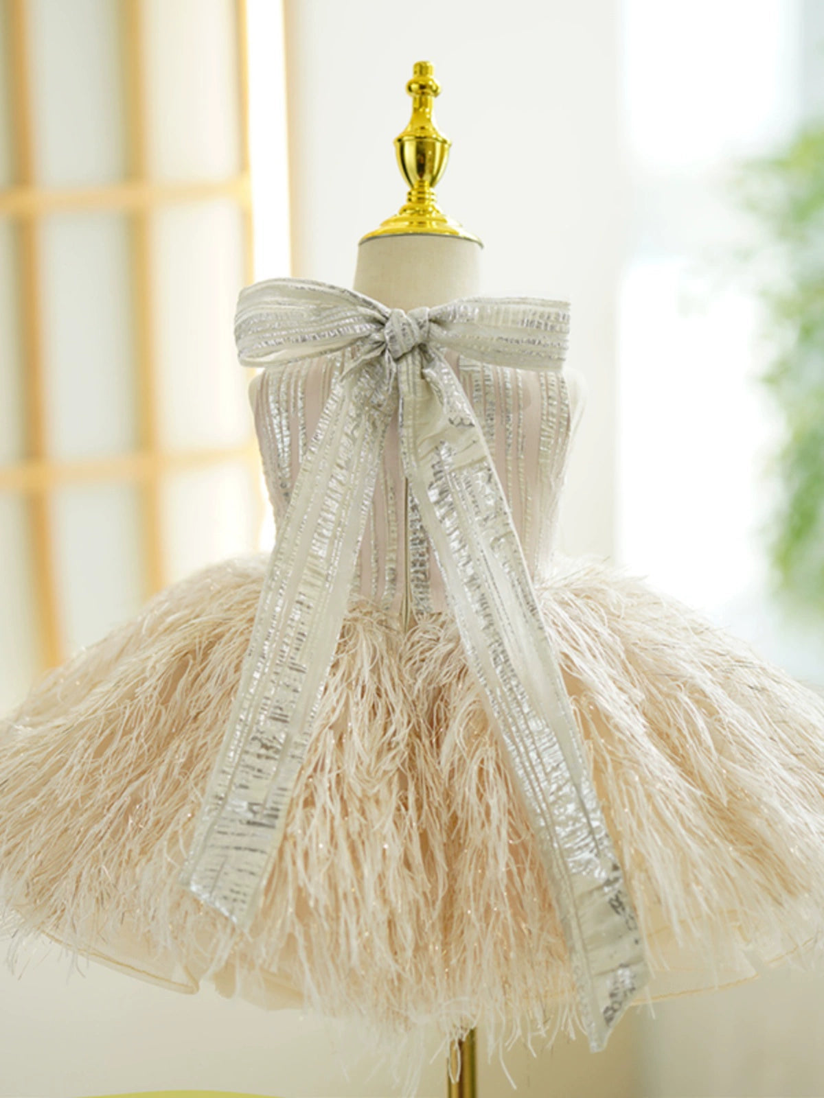 Princess Champagne Tulle Back Zip Baptism Sequin Tea Length Sleeveless Mock Neck Flower Girl Dress