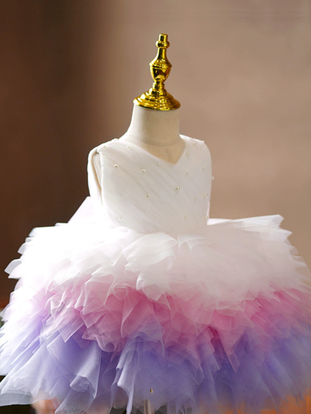 Princess White Tulle Back Zip Baptism Bow(s) Tea Length Sleeveless V-Neck Flower Girl Dress