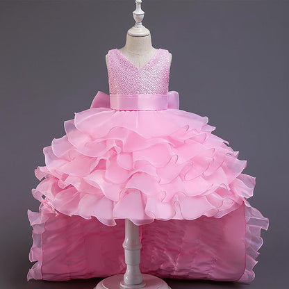 Cute A-Line High-Low Princess Dress with Bow for Girls | Party & Flower Girl