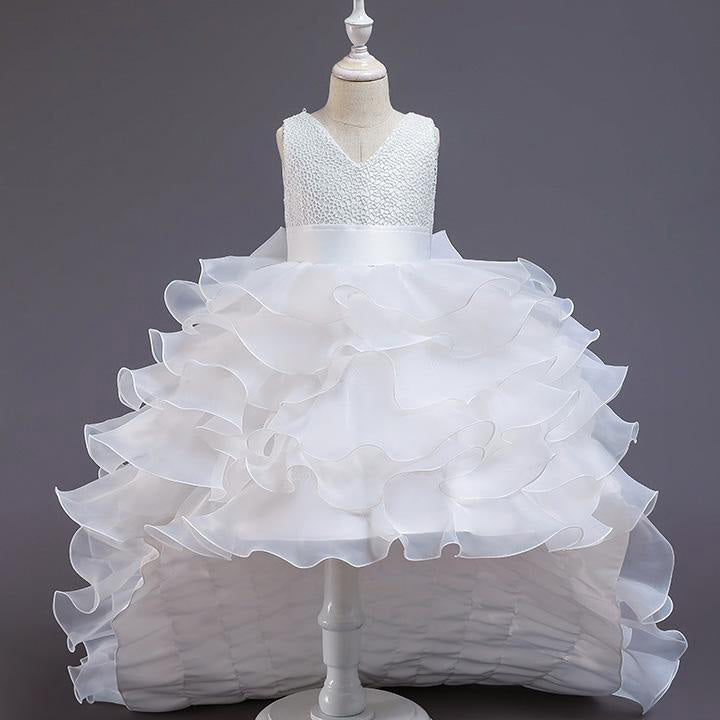 Cute A-Line High-Low Princess Dress with Bow for Girls | Party & Flower Girl