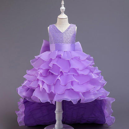 Cute A-Line High-Low Princess Dress with Bow for Girls | Party & Flower Girl