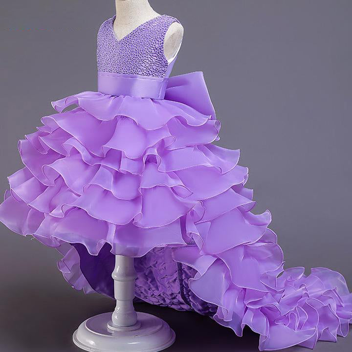 Cute A-Line High-Low Princess Dress with Bow for Girls | Party & Flower Girl