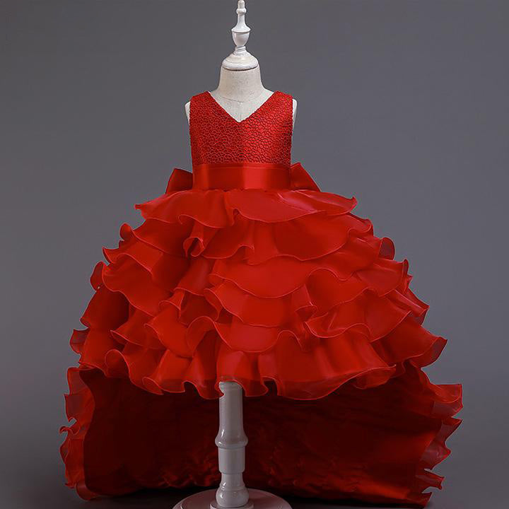 Cute A-Line High-Low Princess Dress with Bow for Girls | Party & Flower Girl