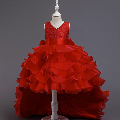 Cute A-Line High-Low Princess Dress with Bow for Girls | Party & Flower Girl