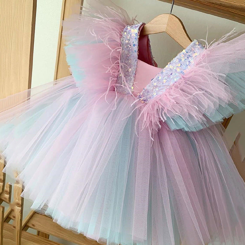 Light Pink Tulle Princess Dress for Toddlers | Kids Flower Girl Party Gown
