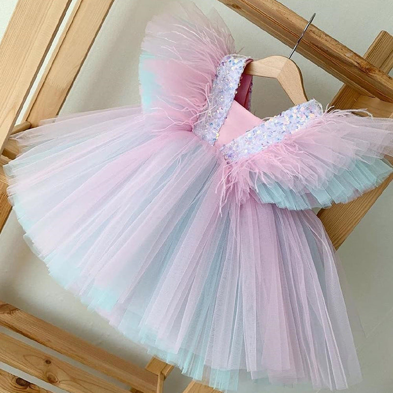 Light Pink Tulle Princess Dress for Toddlers | Kids Flower Girl Party Gown