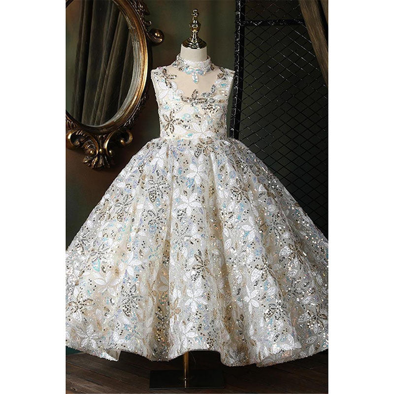 A-Line Sequin Maxi Flower Girl Dress for Parties & Celebrations | 2-12 Years