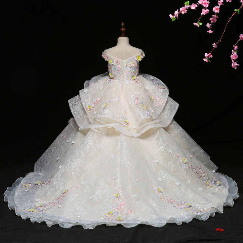 A-Line Princess V-Neck Flower Girl Dress – High-Low & Maxi White Party Gown