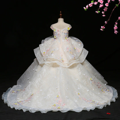 A-Line Princess V-Neck Flower Girl Dress – High-Low & Maxi White Party Gown