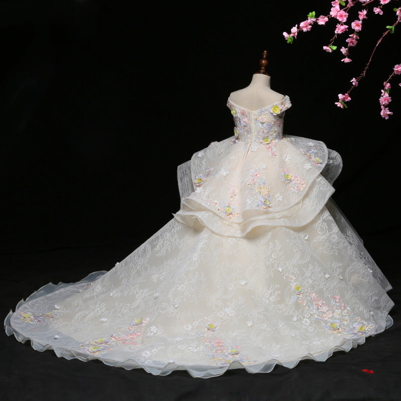 A-Line Princess V-Neck Flower Girl Dress – High-Low & Maxi White Party Gown