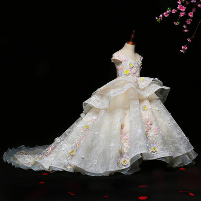 A-Line Princess V-Neck Flower Girl Dress – High-Low & Maxi White Party Gown