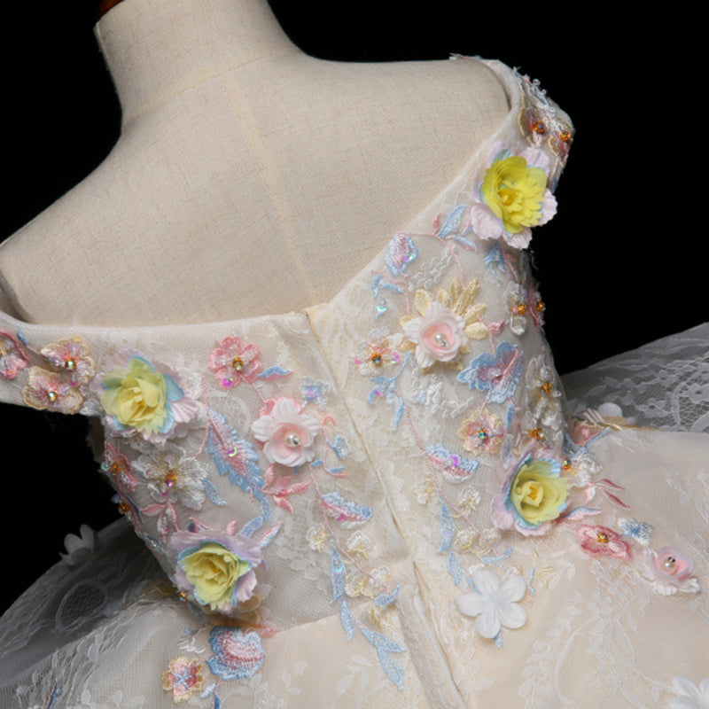 A-Line Princess V-Neck Flower Girl Dress – High-Low & Maxi White Party Gown