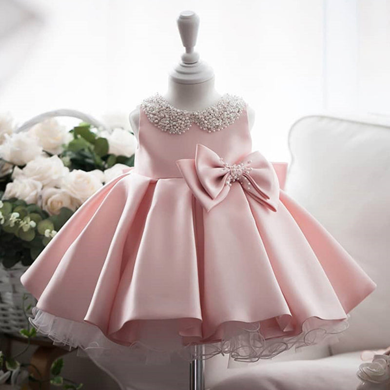 A-line Satin Princess Dress for Girls - Bowknot & Beaded Party Gown