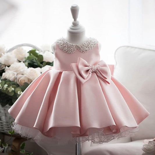 A-line Satin Princess Dress for Girls - Bowknot & Beaded Party Gown