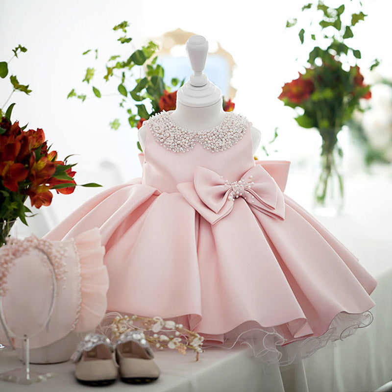 A-line Satin Princess Dress for Girls - Bowknot & Beaded Party Gown